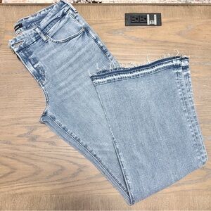 Express Light Blue Flare leg Jeans with Frayed Hem